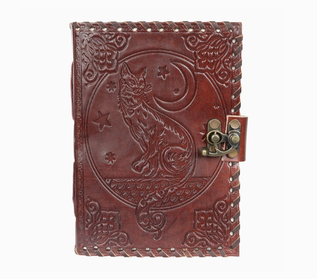 Cat, Moon, and Stars Leather Journal