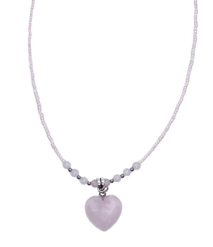 Rose Quartz Beaded Heart Necklace