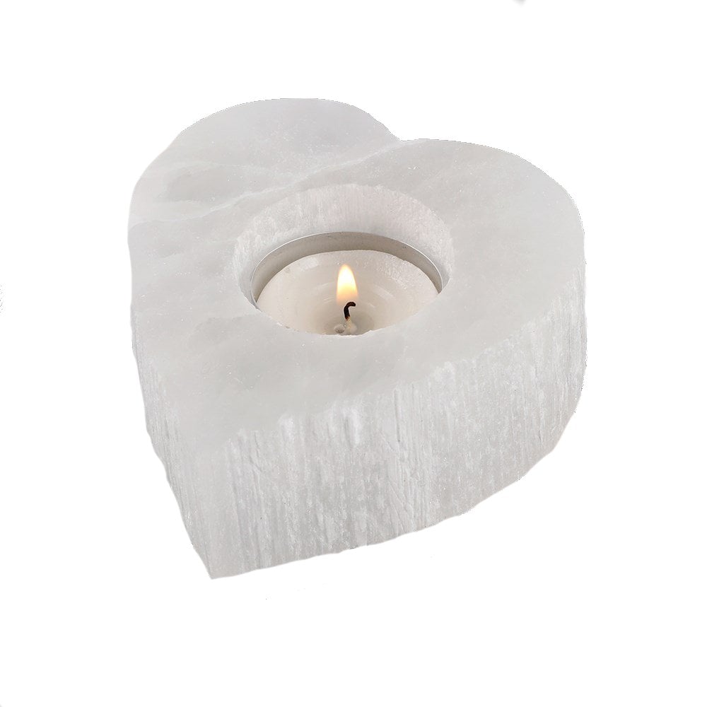 Selenite Heart Candle Holder