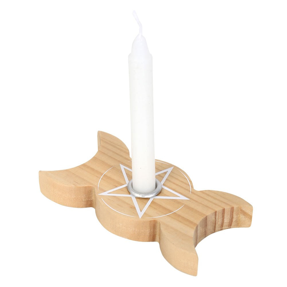 Wooden Triple Moon Candle Holder