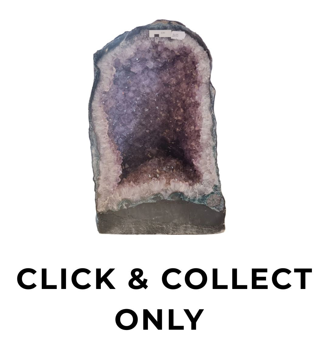 Geode crystal on a white background with 'Click & Collect Only' text below.
