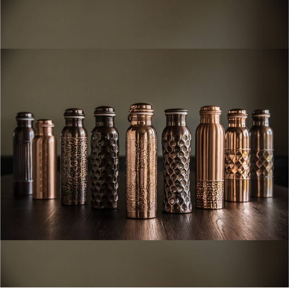 Pure Copper Water Bottle (Lines, 950ml)