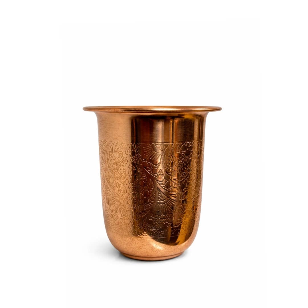 Pure Copper Cup (Curved, Floral, 200ml)
