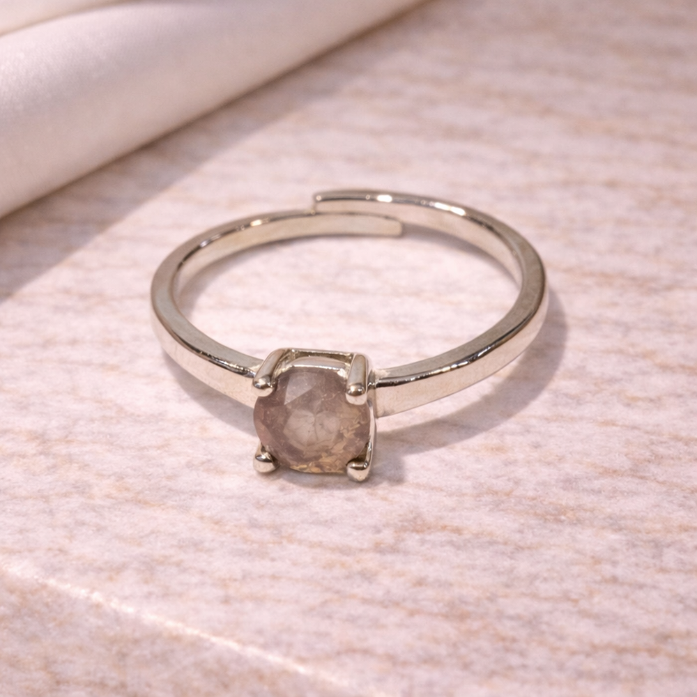 Rose Quartz Silver-Plated Adjustable Ring