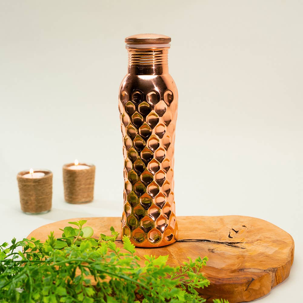 Pure Copper Water Bottle (Diamond, Curve -800ml)