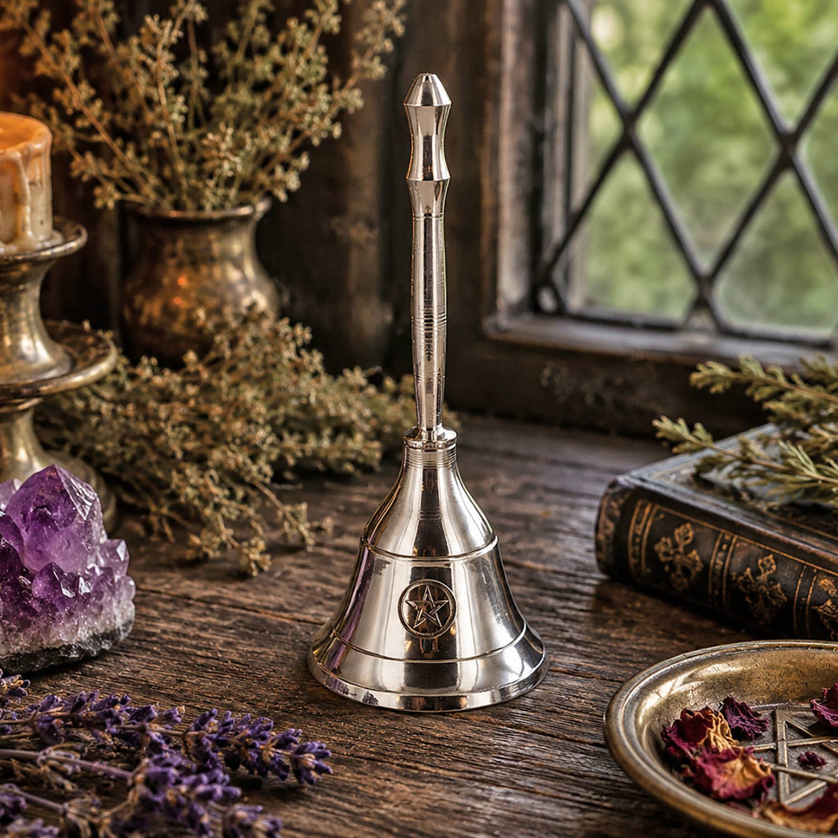 Wicca Silver Pentagram Ritual Bell