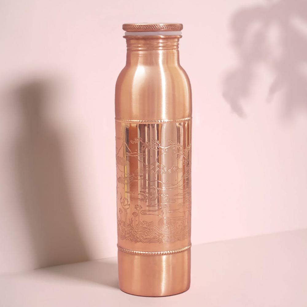 Copper water bottle, engraved, 900ml