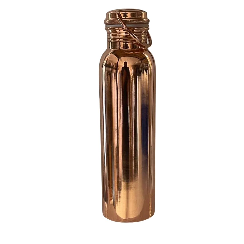 Rose gold water bottle on a light beige background