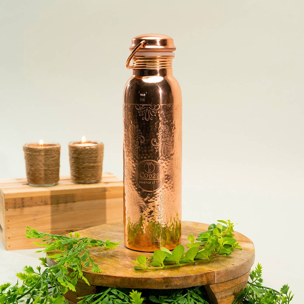 Pure Copper Water Bottle Flower Pattern