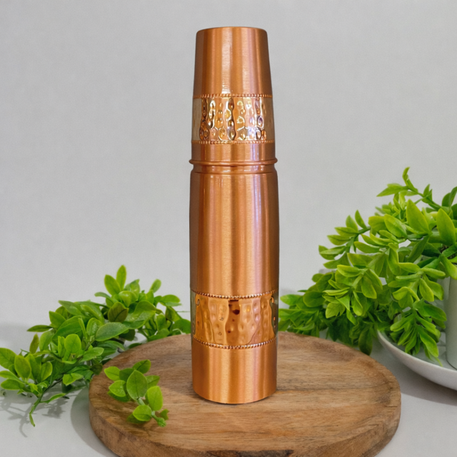 Pure Copper Water Bottle with Copper Cup Set