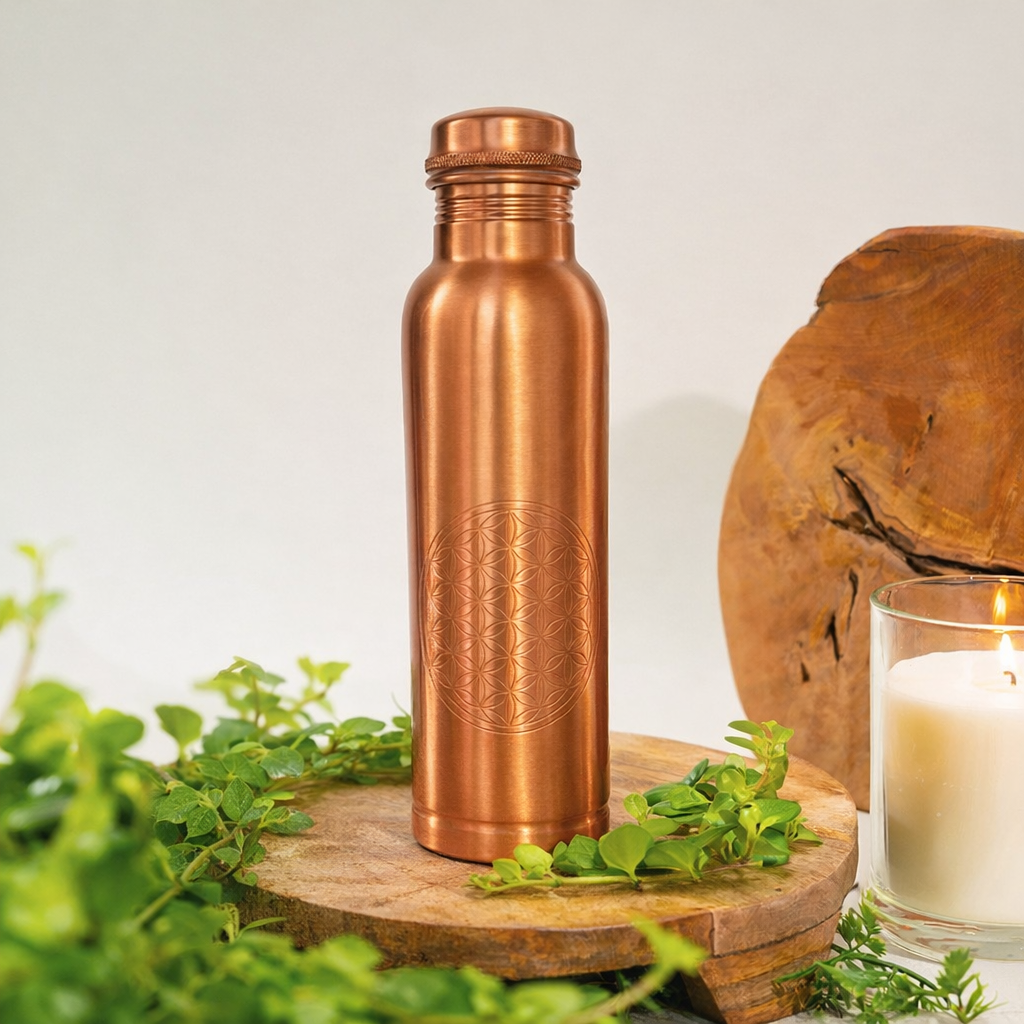 Pure Copper Water Bottle (Flower of Life, 1L)