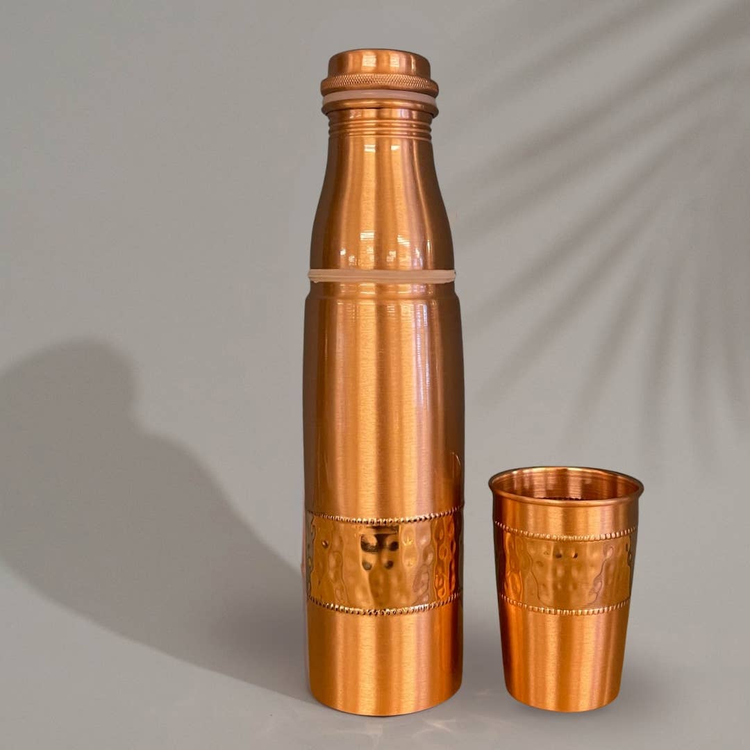Pure Copper Water Bottle with Copper Cup Set