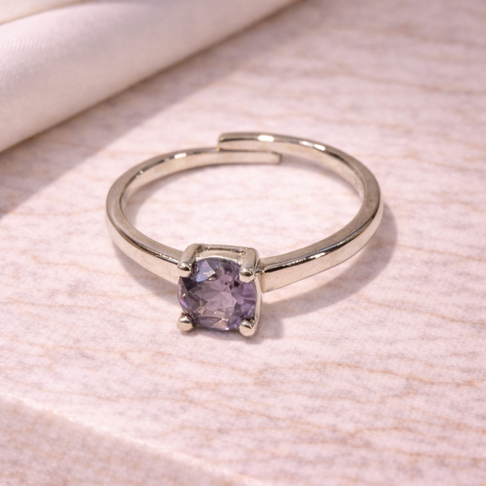 Amethyst Silver-Plated Adjustable Ring