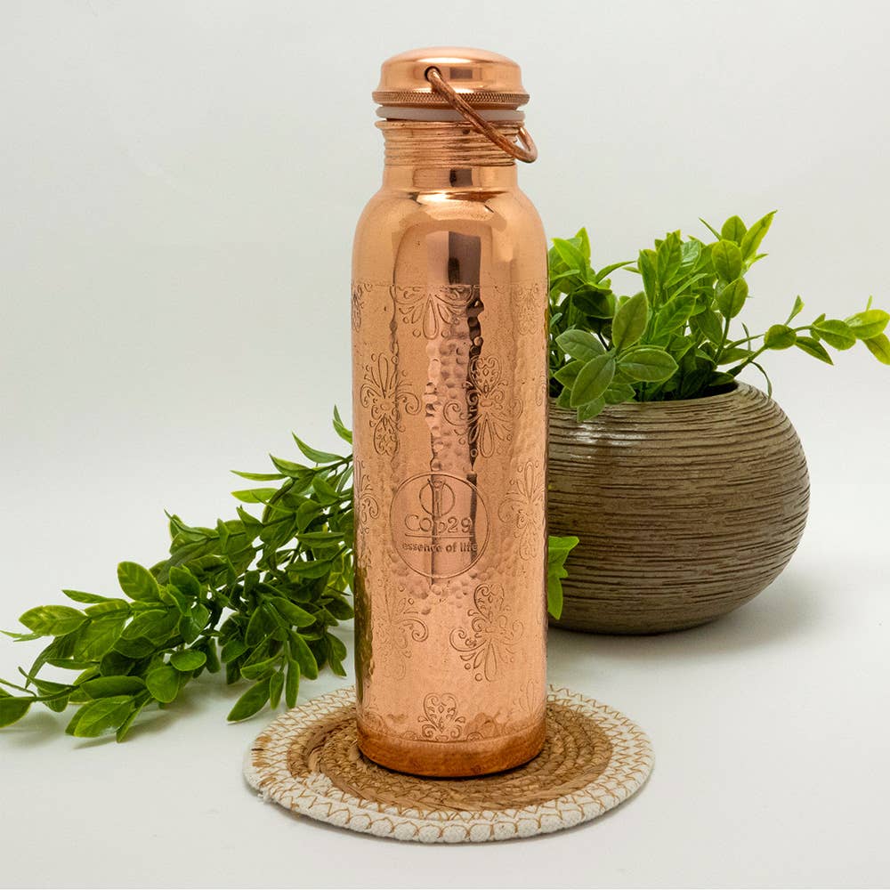 Pure Copper Water Bottle Flower Pattern