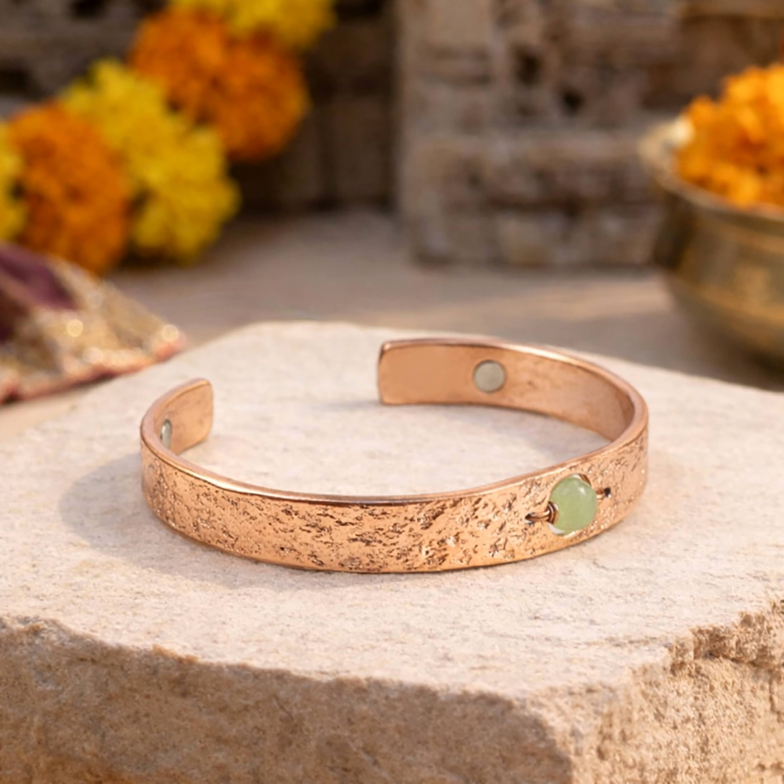 Copper Bracelet with Green Aventurine (Solid)