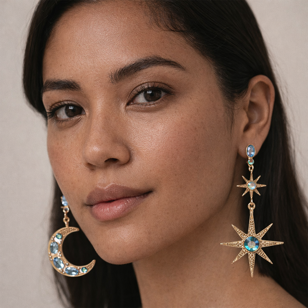 Star & Moon Drop Earrings (D3)