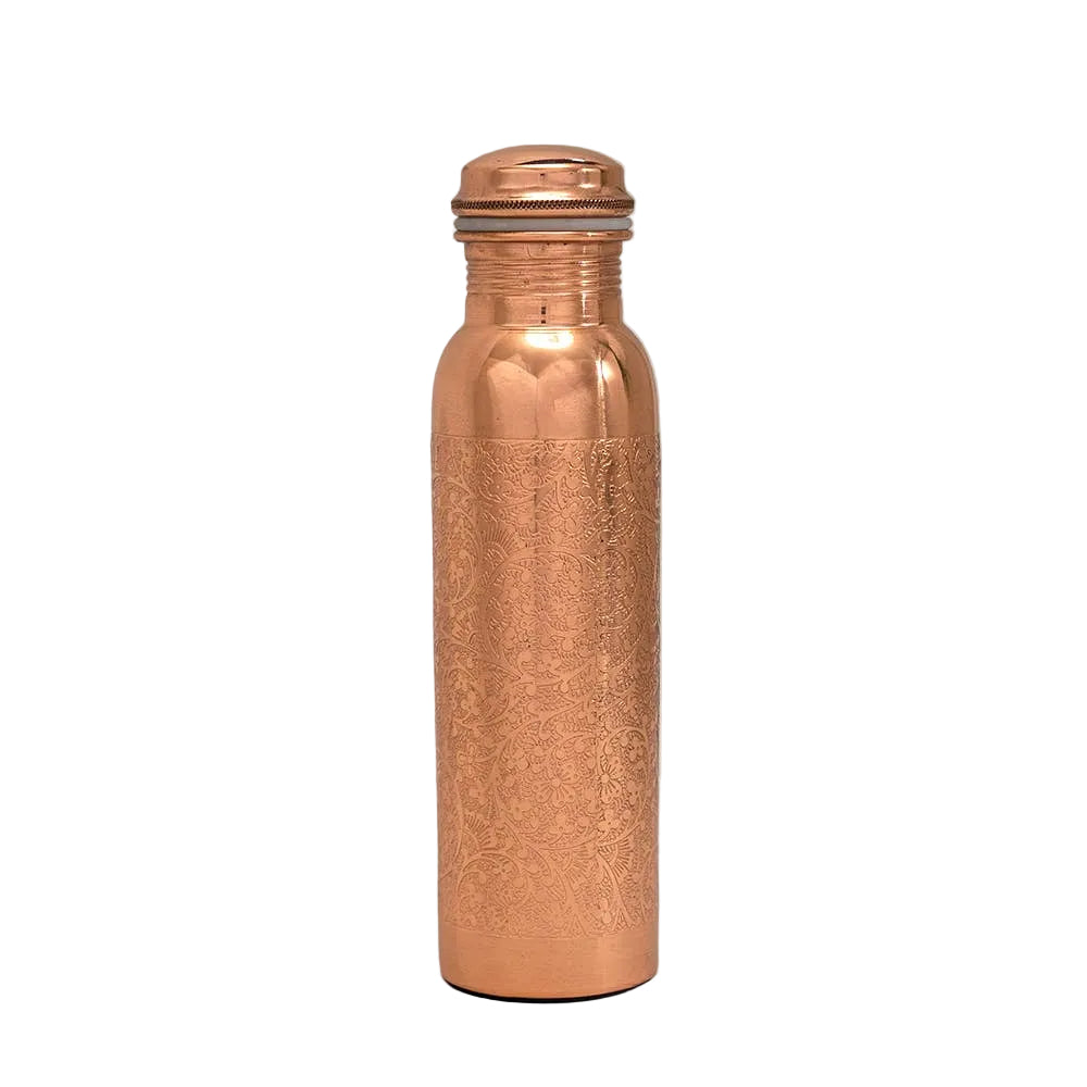 Pure Copper Water Bottle (Flower Pattern, 950 ml)