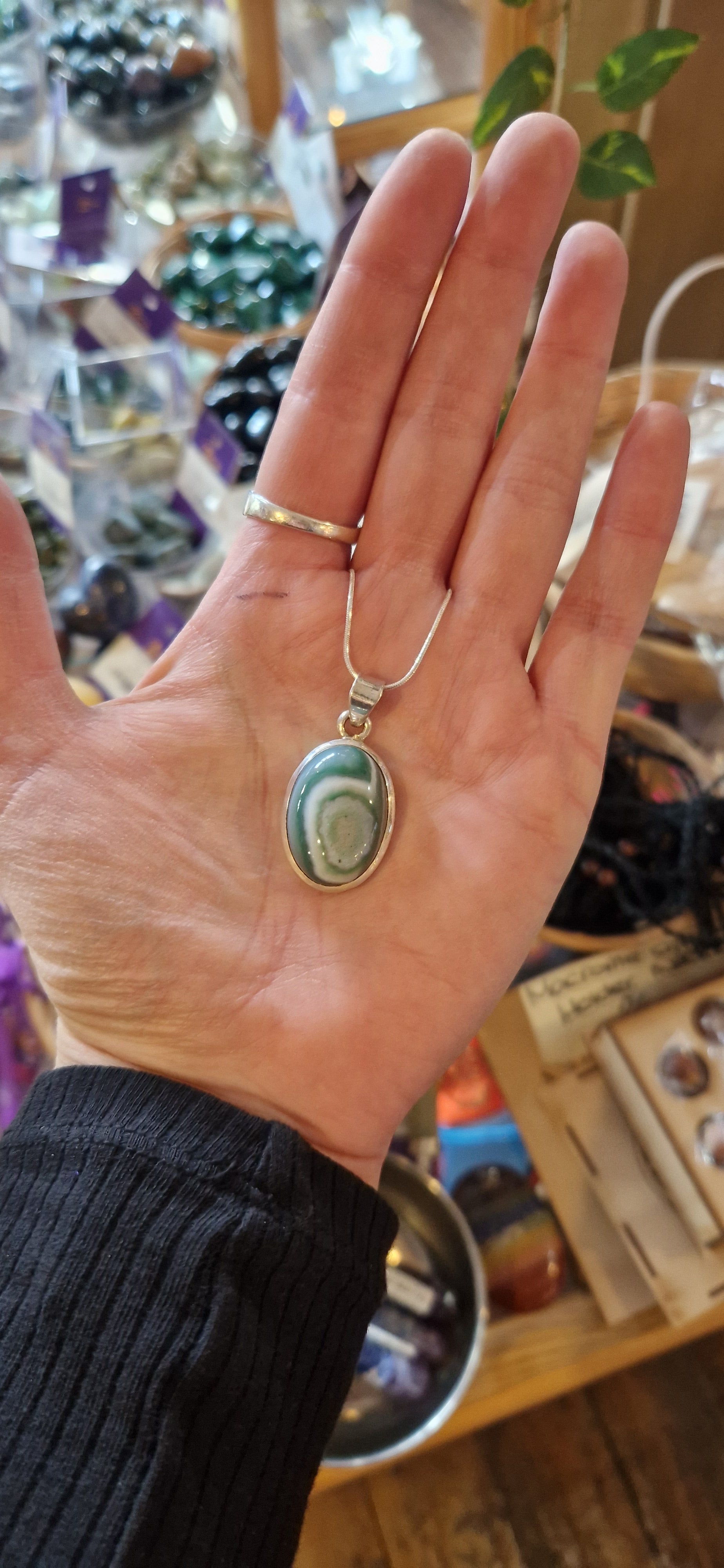 Green Agate Silver Necklace