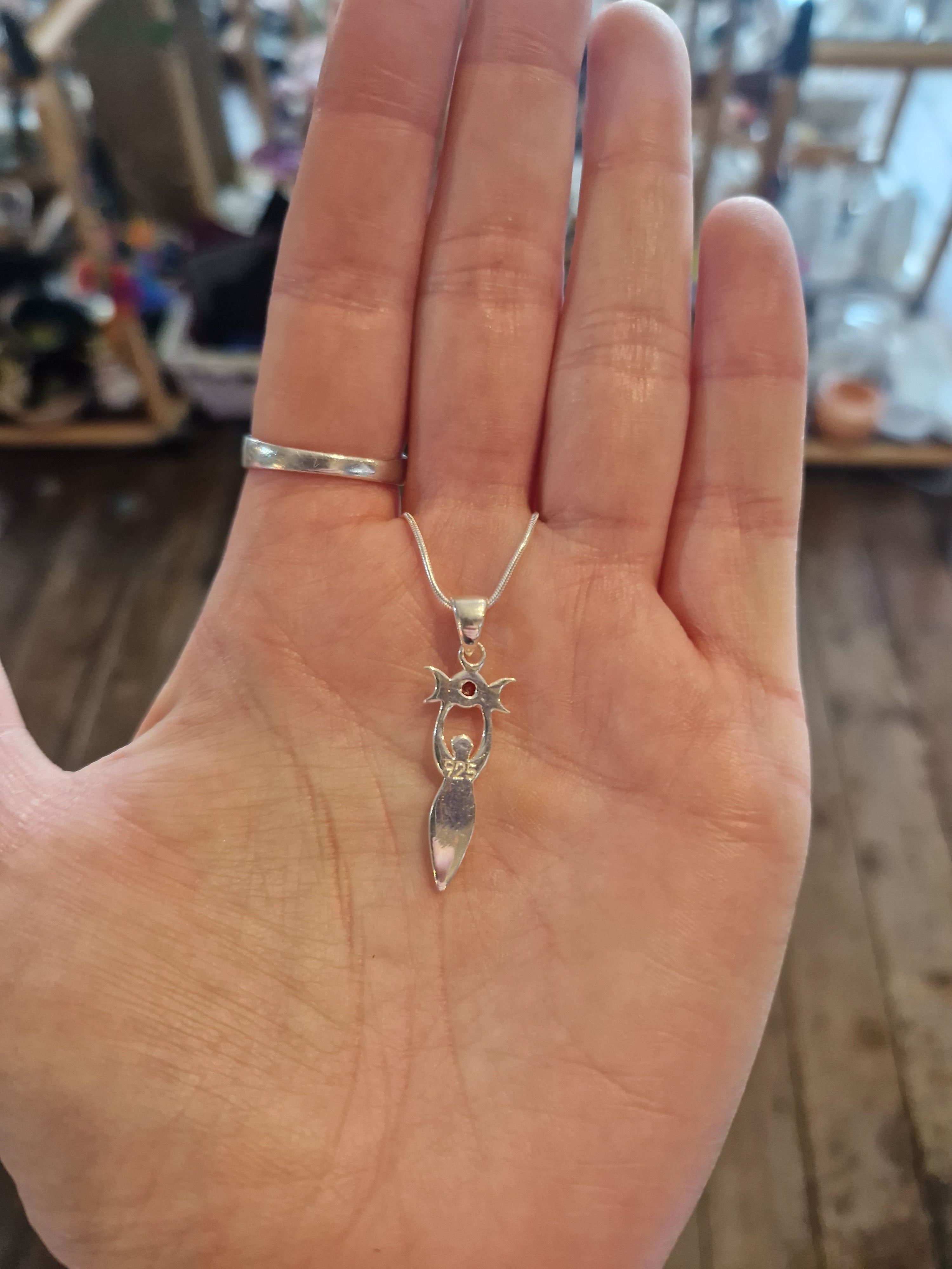 Garnet Silver Goddess Necklace