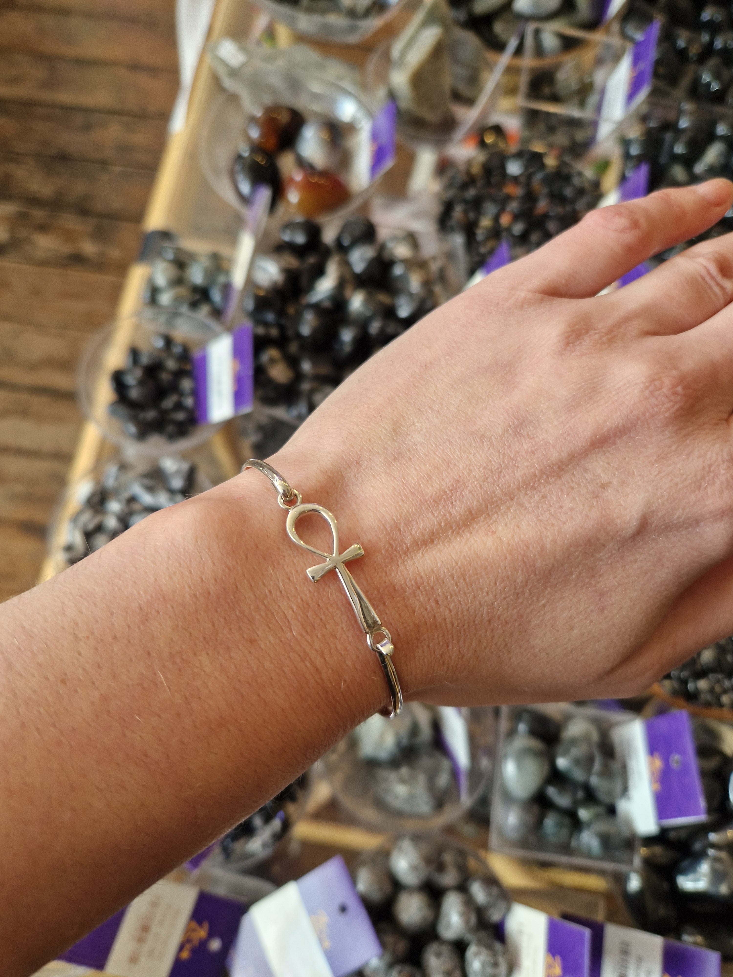 Silver Ankh Cuff Bracelet
