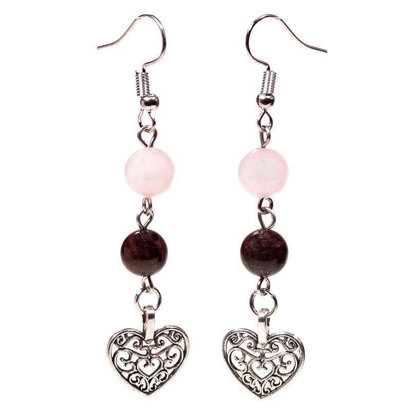 Garnet & Rose Quartz Heart Earrings