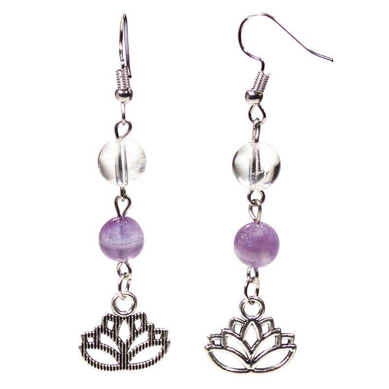 Chevron Amethyst & Rock Crystal Lotus Earrings