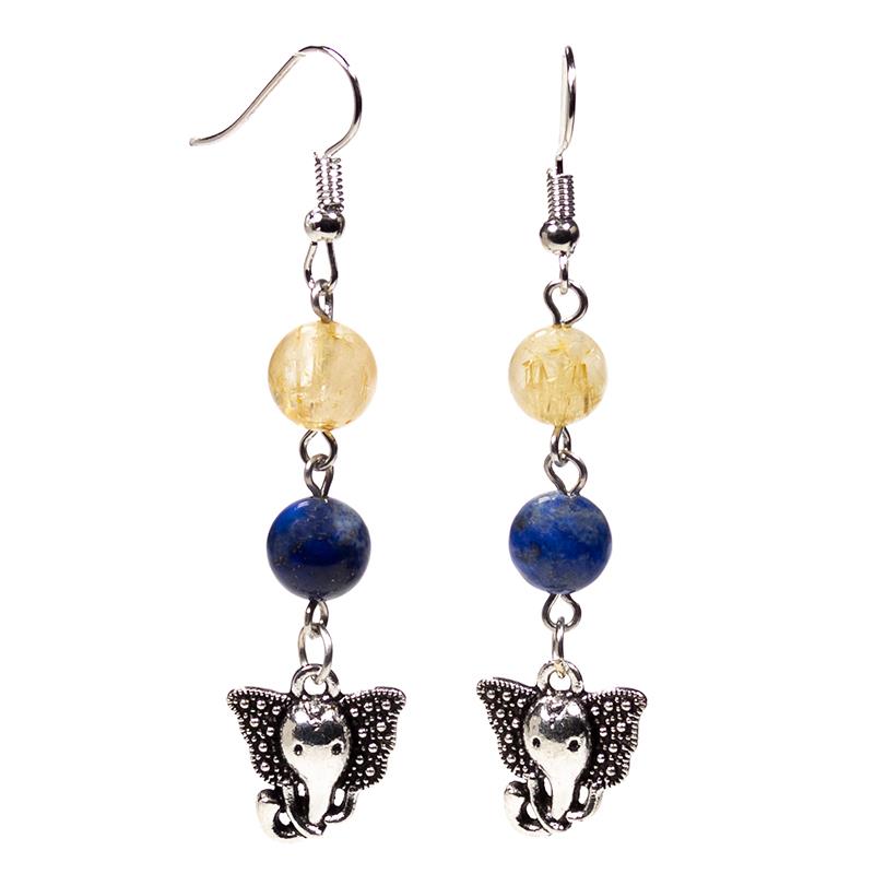 Lapis Lazuli & Rutilated Quartz Ganesha Earrings