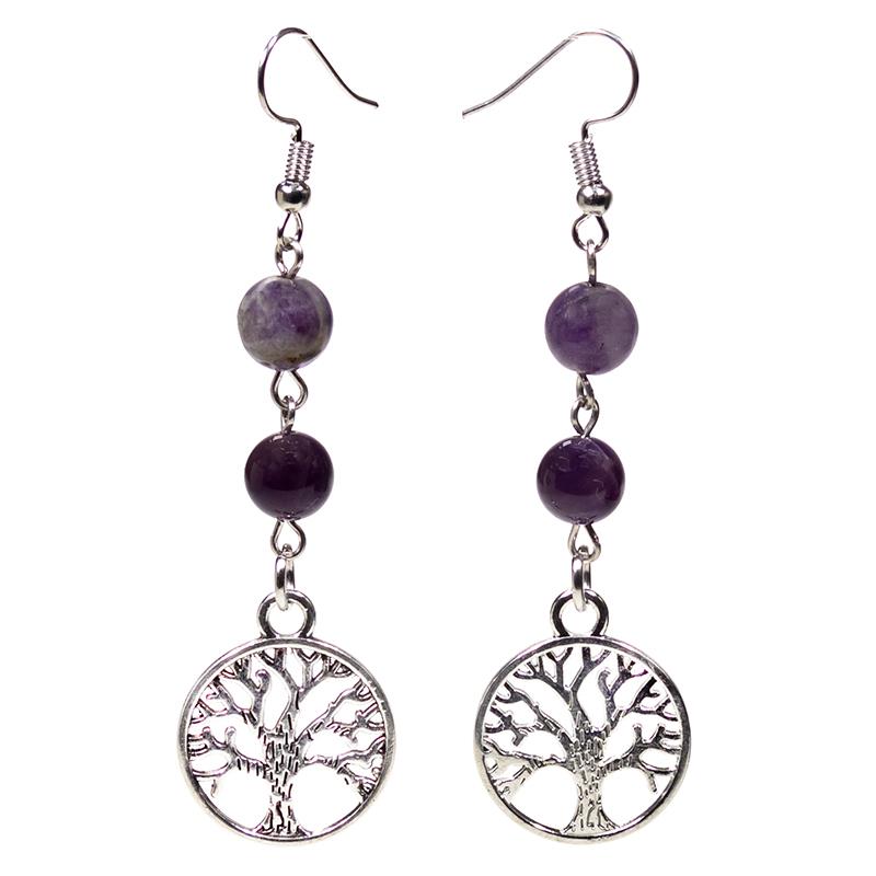 Fluorite & Amethyst Tree Of Life Earrings